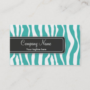 Girly Teal Zebra Print Business Card