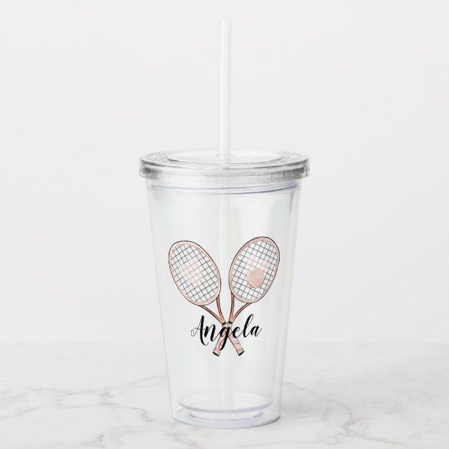 Girly Tennis Lover Personalised Acrylic Tumbler (Front)