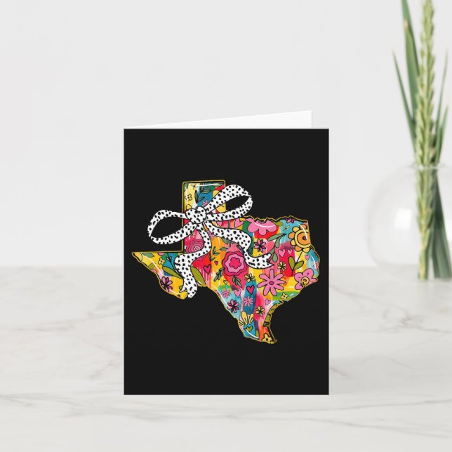 Girly Texas State Map Floral Coquette Bow 4th Of J Card (Front)