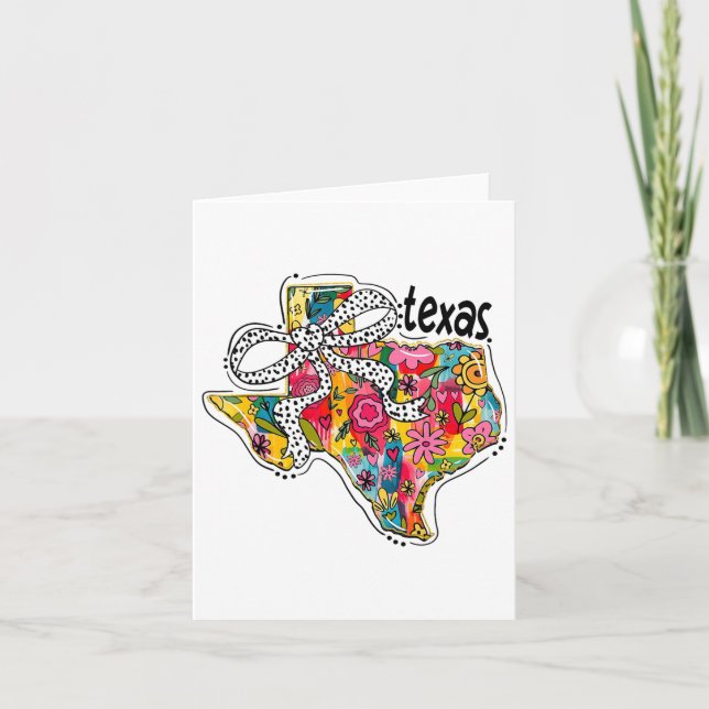 Girly Texas State Map Floral Coquette Bow 4th Of J Card (Front)