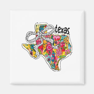 Girly Texas State Map Floral Coquette Bow 4th Of J Magnet
