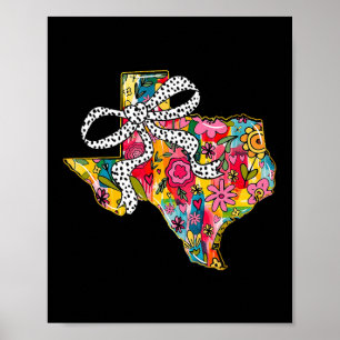 Girly Texas State Map Floral Coquette Bow 4th Of J Poster