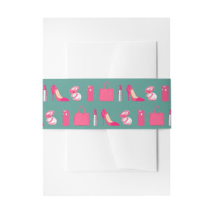 Girly things teal & pink belly band invitation belly band