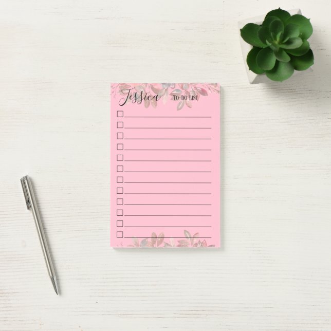 Girly To Do List Blush Pink Moden Monogram Post-it Notes (Office)