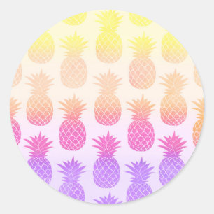 Girly Topical Rainbow Summer Pineapples Pattern Classic Round Sticker