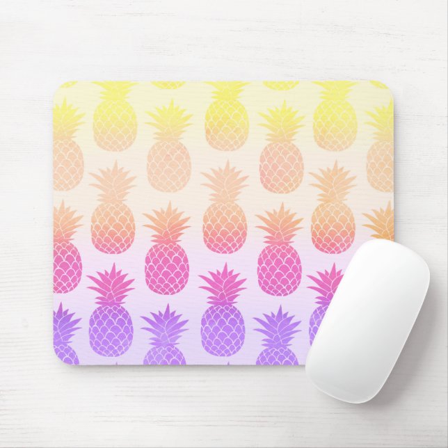 Girly Topical Rainbow Summer Pineapples Pattern Mouse Pad (With Mouse)