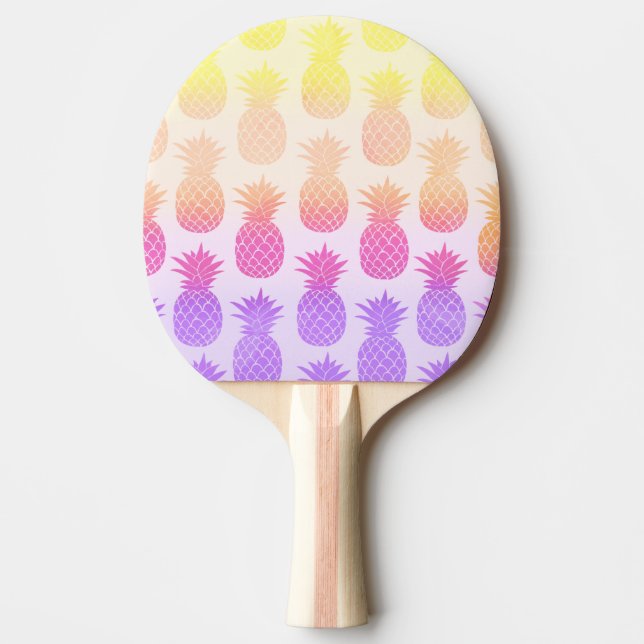 Girly Topical Rainbow Summer Pineapples Pattern Ping Pong Paddle (Front)