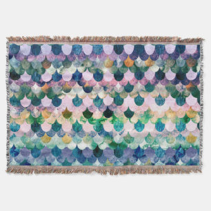 Girly Trend Blue Mermaid Fish Scales Throw Blanket