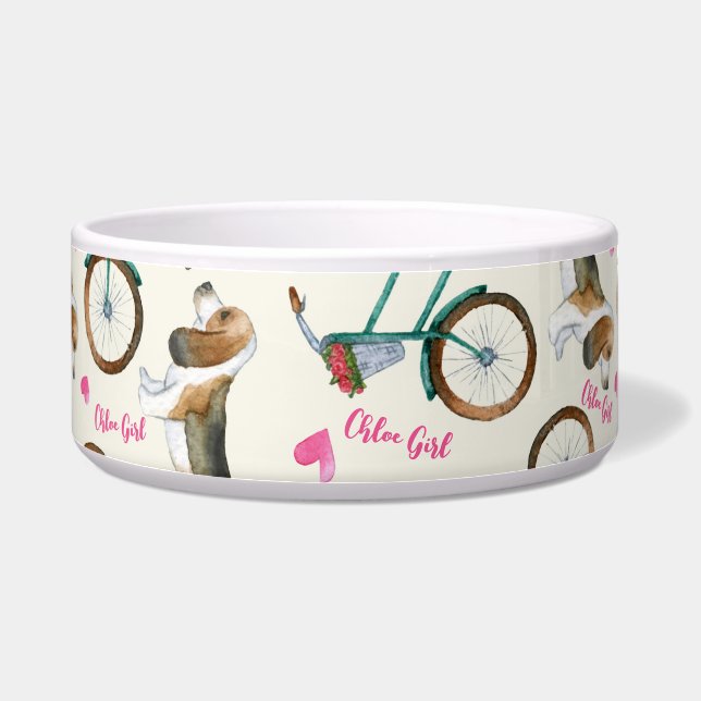 Girly Trendy Bicycles & Dogs Pink Script Name Pet  (Right)