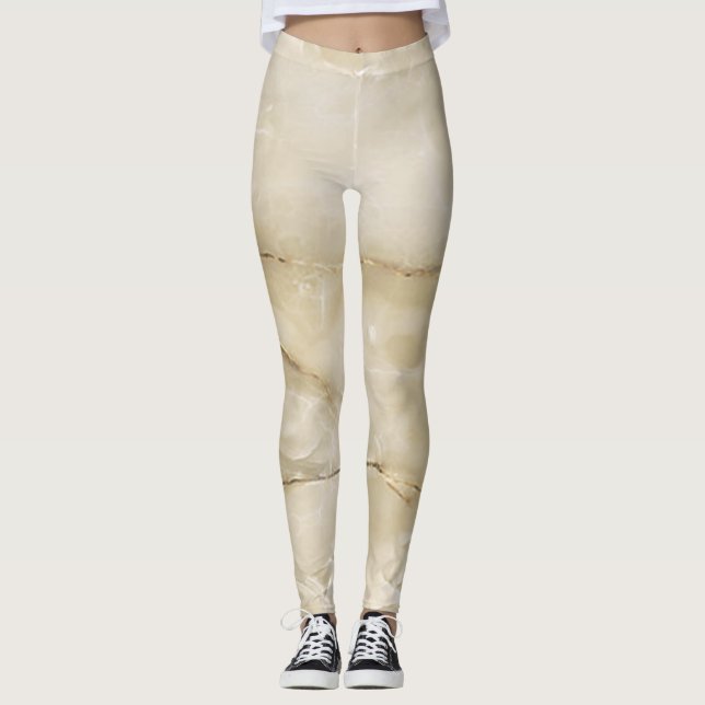 Girly Trendy Gold  Marble Texture Leggings (Front)