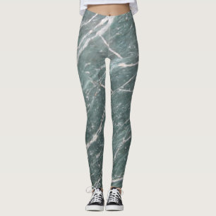 Girly Trendy Green Marble Texture Leggings