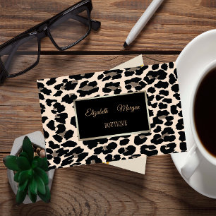 Girly Trendy Modern  Elegant,Leopard Print, Frame Business Card
