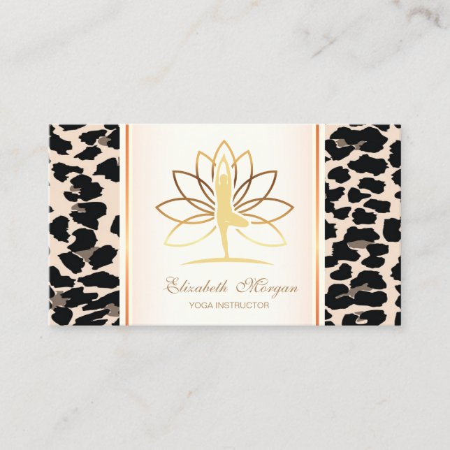 Girly Trendy Modern Elegant,Leopard Print,Lotus Business Card (Front)