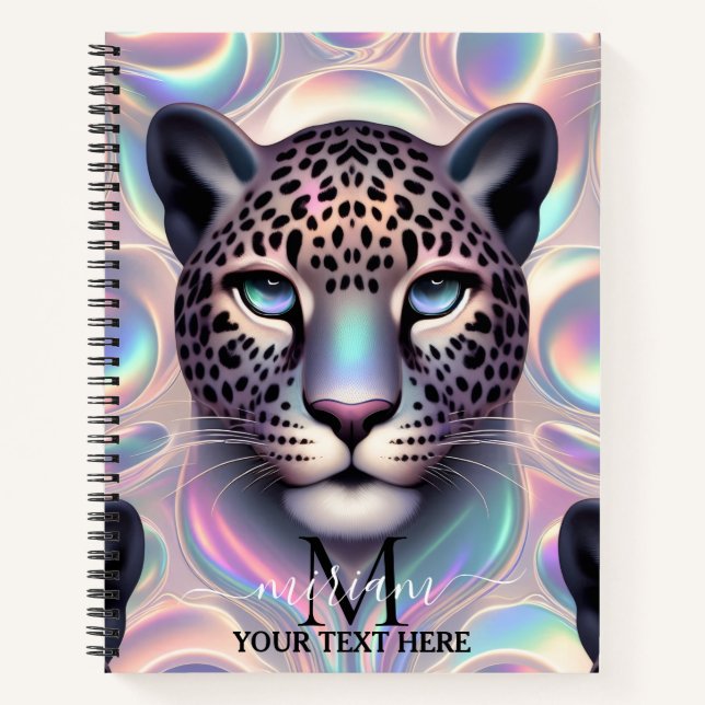 Girly Trendy Opal Leopard Print Monogram Notebook (Front)