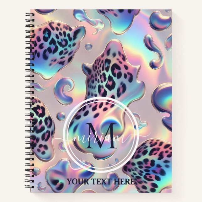 Girly Trendy Opal Leopard Print Monogram Notebook (Front)