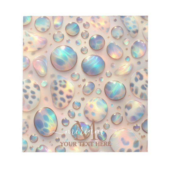 Girly Trendy Opal Leopard Print Monogram Notepad (Front)