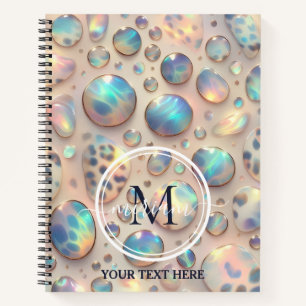 Girly Trendy Opal Leopard Print Monogram Softcover Notebook