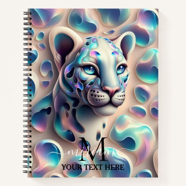 Girly Trendy Opal Leopard Print Monogram Softcover Notebook (Front)