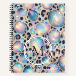 Girly Trendy Opal Leopard Print Monogram Softcover Notebook