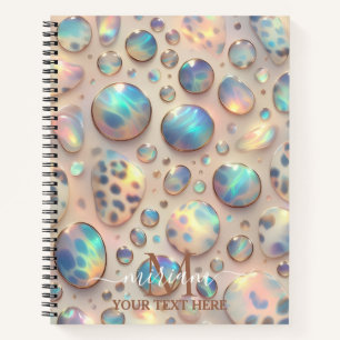 Girly Trendy Opal Leopard Print Monogram Softcover Notebook