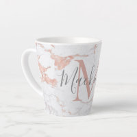 Girly Trendy Rose Gold Foil Marble Monogram