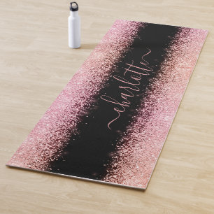 Girly Trendy Rose Gold Glitter Script Name  Yoga Mat