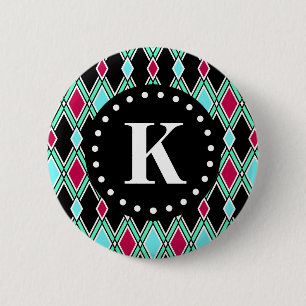 Girly Tribal Diamond Pattern Monogram 6 Cm Round Badge