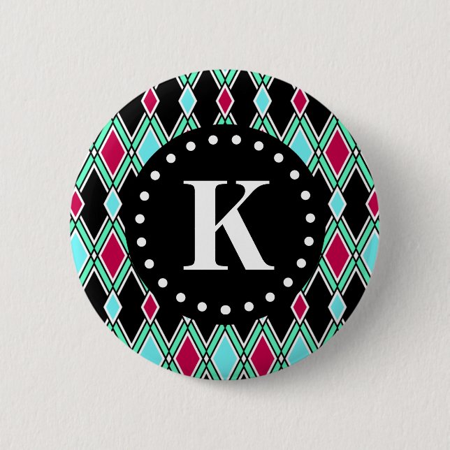 Girly Tribal Diamond Pattern Monogram 6 Cm Round Badge (Front)