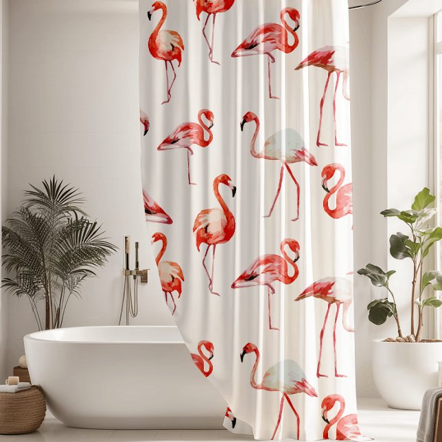 Girly Tropical Pink Flamingos Shower Curtain (Creator Uploaded)
