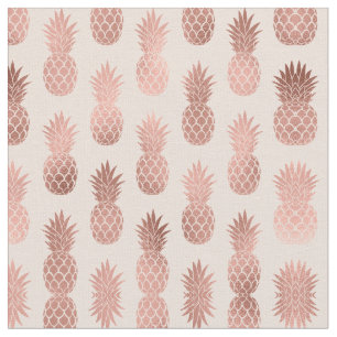 Girly Tropical Rose Gold Summer Pineapples Pattern Fabric