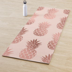 Girly Tropical Rose Gold Summer Pineapples Pattern Yoga Mat