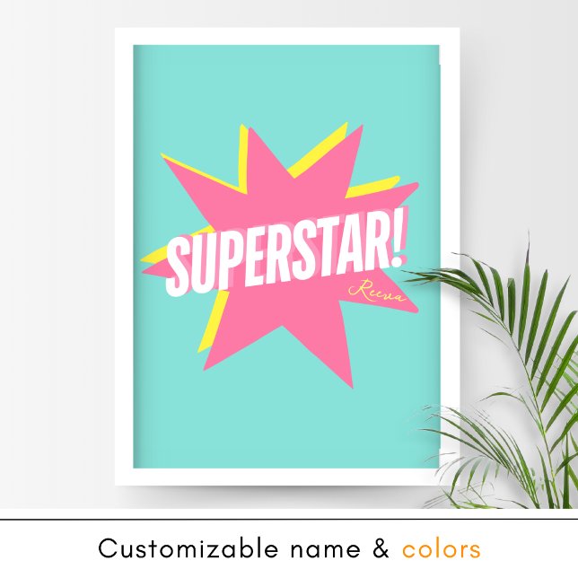 Girly Turquoise and Pink Superstar Teen Girl Poster (Creator Uploaded)
