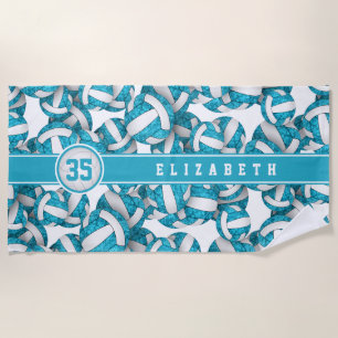 Girly turquoise blue volleyballs pattern beach towel