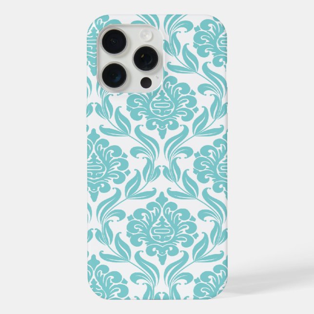 Girly Turquoise Damask Pattern iPhone Case (Back)
