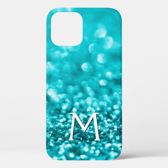 Girly Turquoise Glitter Monogram Case-Mate iPhone Case (Back)