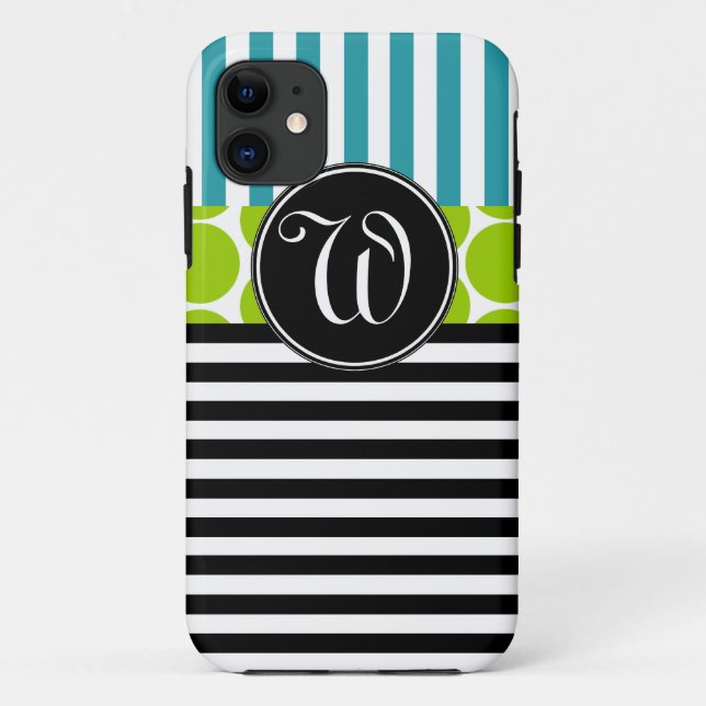 GIRLY TURQUOISE GREEN BLACK STRIPES iPHONE 5 CASE (Back)