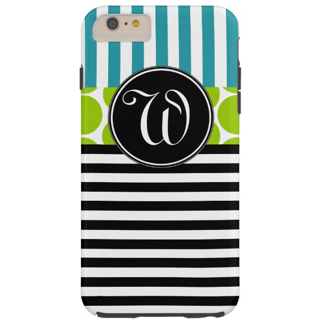 GIRLY TURQUOISE GREEN BLACK STRIPES MONOGRAM Case-Mate iPhone CASE (Back)