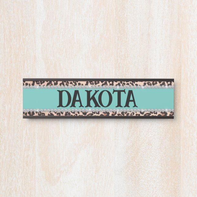 Girly Turquoise Leopard Diamond Custom Horse Stall Door Sign (Front)
