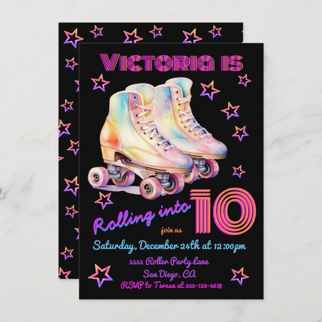Girly tye dye pink Roller Skating Birthday Party Invitation (Front/Back)