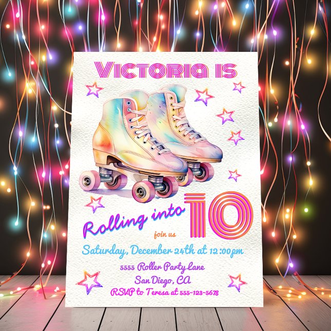 Girly tye dye pink Roller Skating Birthday Party Invitation (Creator Uploaded)