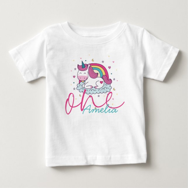 Girly Unicorn 1st Birthday Baby T-Shirt (Front)