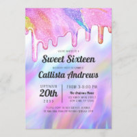 Girly Unicorn Holographic Glitter Drips Sweet 16