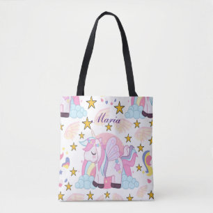 Girly Unicorn Rainbow Magical Name Personalized Tote Bag