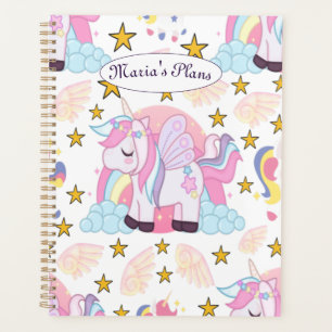 Girly Unicorn Rainbow Stars Custom Name Planner