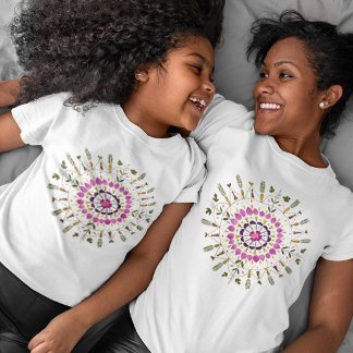 Girly Unique Mandala Pressed Flowers Artwork  T-Shirt
