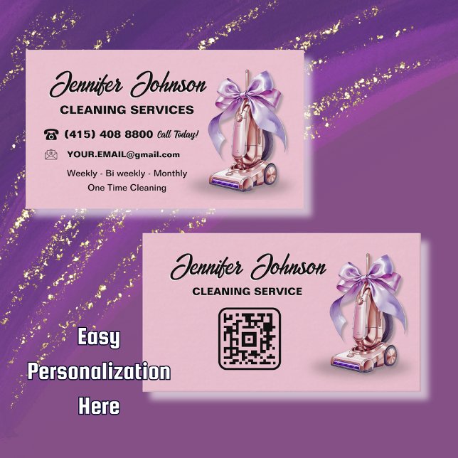 Girly Vacuum Cleaner House Cleaning Services Business Card (Creator Uploaded)