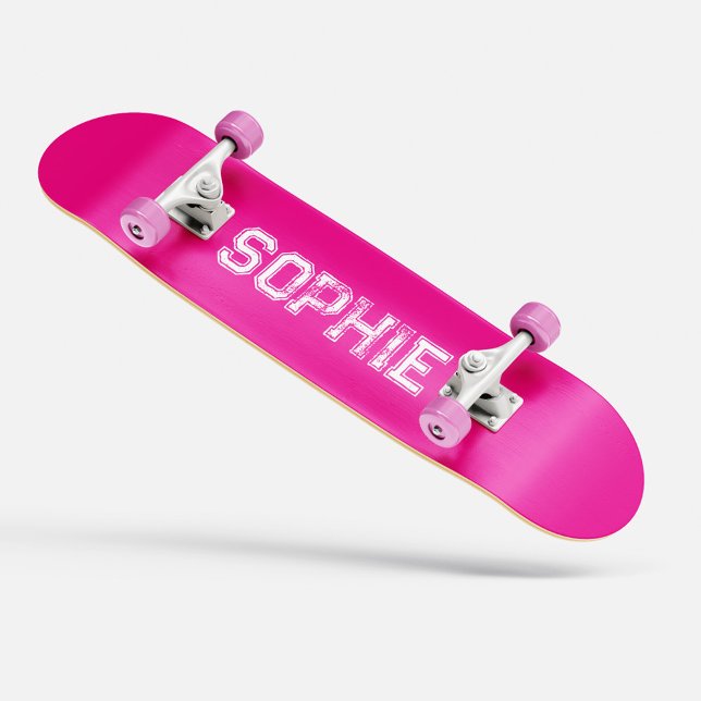 Girly Varsity Pink Skateboard Personalised Name (Girly Varsity Pink Skateboard Personalized Name)