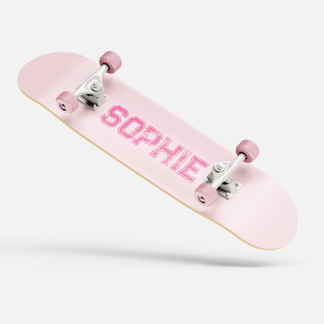 Girly Varsity Pink Skateboard Personalised Name (Girly Varsity Pink Skateboard Personalized Name)