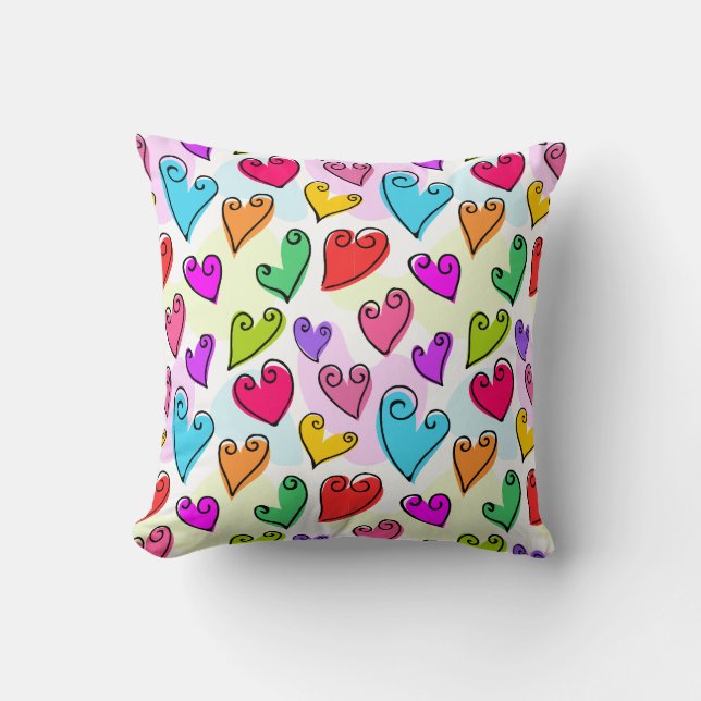 Girly Vibrant Hearts Cute Romantic Valentines Day Cushion (Front)