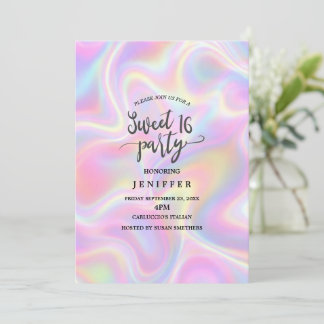 Girly Vibrant Pastel Holographic Swirl Design      Invitation